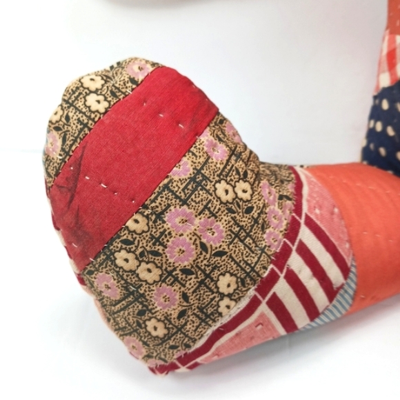 ANTIQUE HANDMADE Crazy Patchwork Fabric Stuffed Teddy Bear Freshly Dry Cleaned - Picture 7 of 11